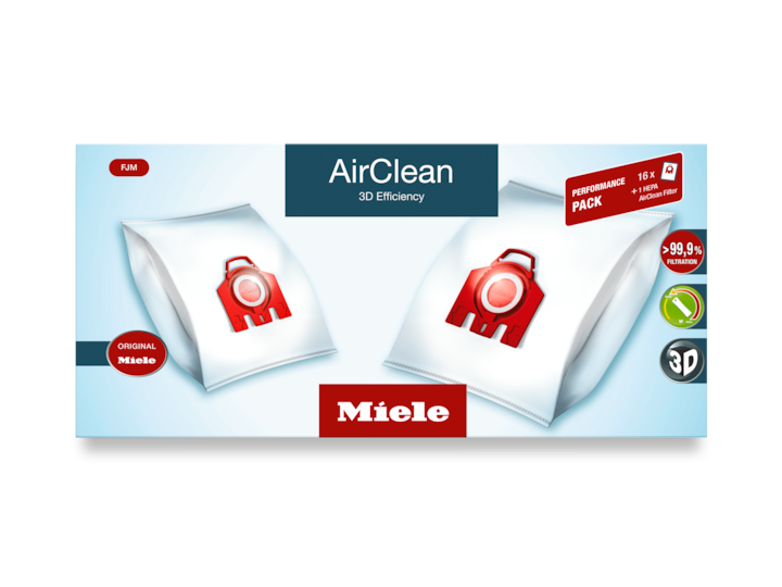 Miele - Performance Pack AirClean 3D Efficiency FJM 16 FilterBags and 1 HEPA AirClean filter at a special price.